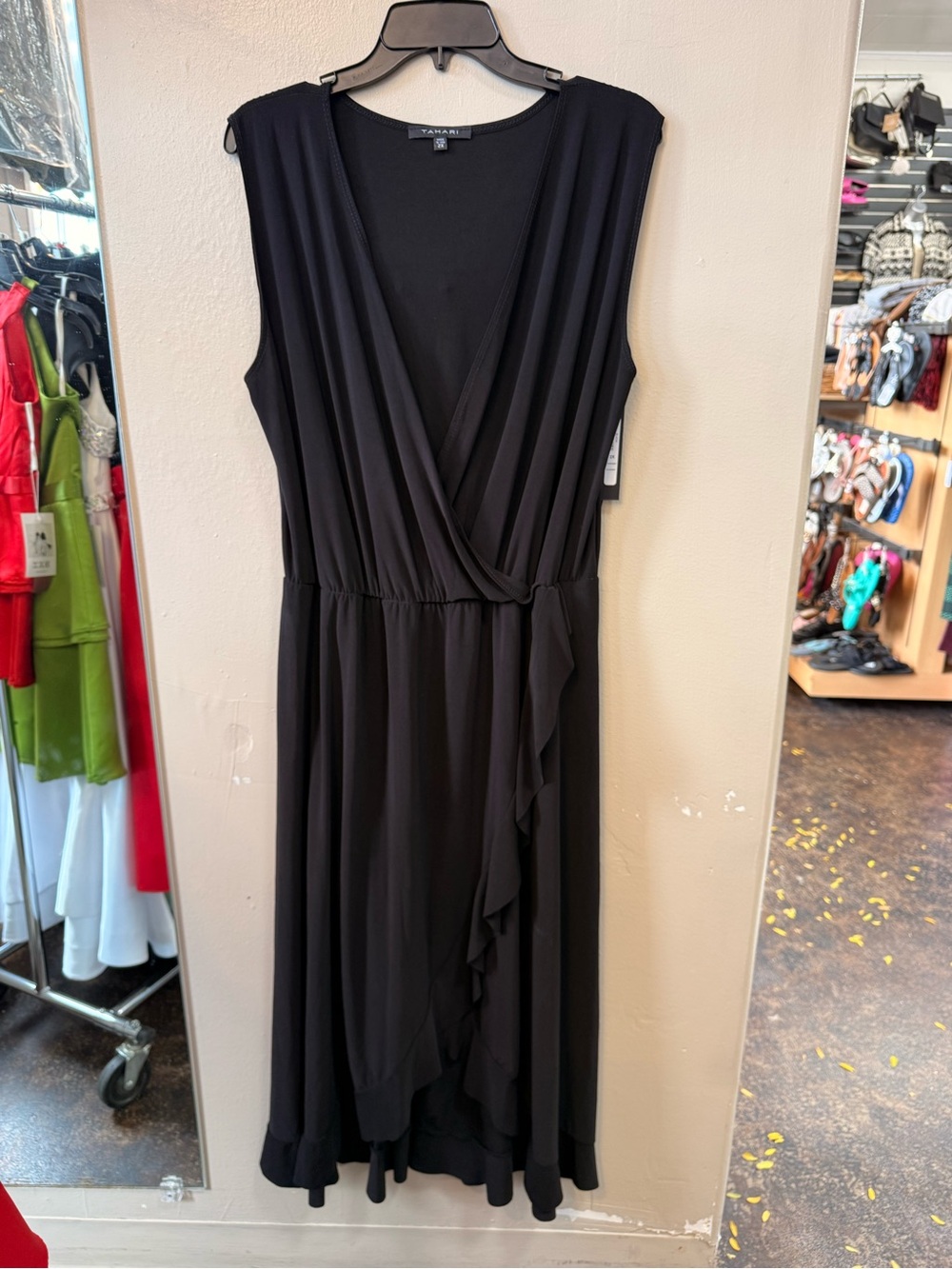 NWT Tahari Black 2X Surplice Ruffle Maxi Dress Plus Size